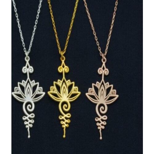 Unalome Pendant Necklace Hippie Necklace.Unalome Necklace with Lotus Flower-Yoga Jewelry