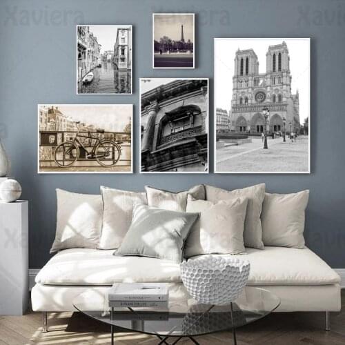 Vintage City Posters Paris Venice Rome Landscape Black White Photo Wall Art Canvas Painting Nordic Wall Picture Retro Home Decor