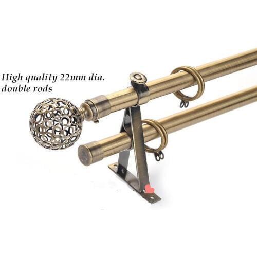 High quality 22mm(7/8inch) dia.&0.98mm thick double rod with bird nest finial by plating brushed brass & high loading capacity