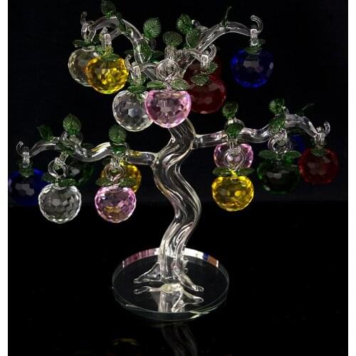 Crystal Glass Apple Tree With 18 Apples Feng Shui Crafts For Home Wedding Decoration Figurines Christmas Souvenirs Presents