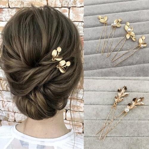 New Women Gold Leaves Pearl Hairpins Metal Barrette Clip Wedding Bridal Hair Jewelry Accessories Wedding Hairstyle Design Tools
