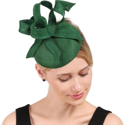Lady Green Bowknot Adorn Hat Imitation Linen Fascinator Base Imitation Elegant Women Winter Millinery Hair Accessories Headband