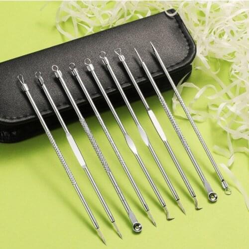 9PCS Acne Blackhead Black Spot Needle Pimple Extractor Blemish Pimple Remover Facial Skin Care Tools Pore Cleanse Women Beauty