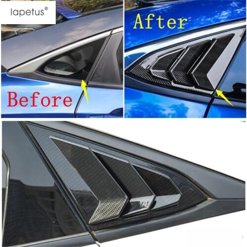 Lapetus Accessories Fit For Honda Civic Sedan 2016 - 2019 Outside Rear Tail Window Louver Scoop Vent Molding Cover Kit Trim
