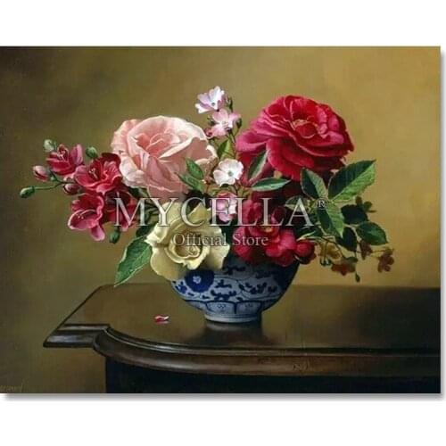Diamond Embroidery Vase DIY Diamond Painting Red Rose Flower Ice Diamond Mosaic Cross Stitch Rhinestone Home Decor