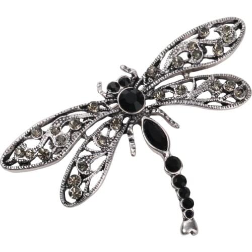 Dragonfly brooch pin gold silver color W crystal fashion jewelry gift for women girls dropshipping wholesale BA14