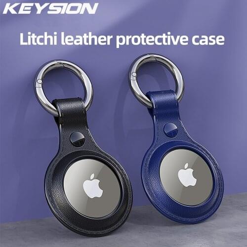 KEYSION Key Ring Case for Apple Airtag Leather Texture Silicone Protective Keychain Cover for AirTag Bluetooth Location Tracker