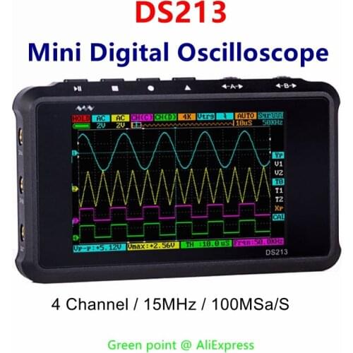 DS213 Mini Digital Oscilloscope LCD Display 4 Channel 15MHz 100MSa/S 1MΩ DC/AC Voltage Portable And Handheld Store Waveform Data