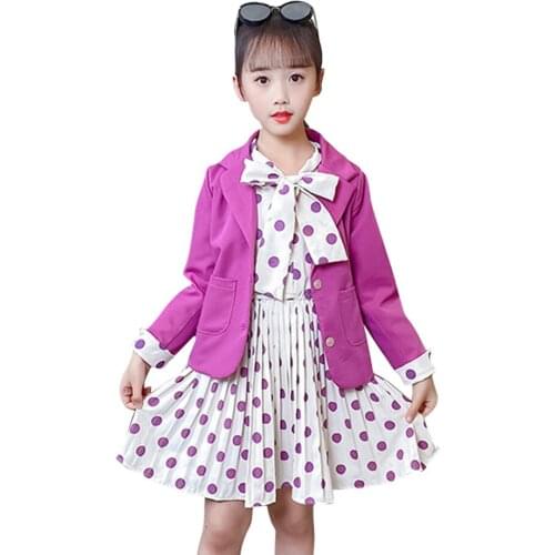 Kids Clothes Girls Jacket + Dot Dress Teenage Girls Clothing Spring Autumn Girls Sets Casual Style Childrens Tracksuit