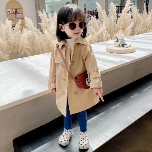 Childrens Windbreaker Autumn New European and American Girls Coat Mid-Length Coat Toddler Girl Winter Clothes