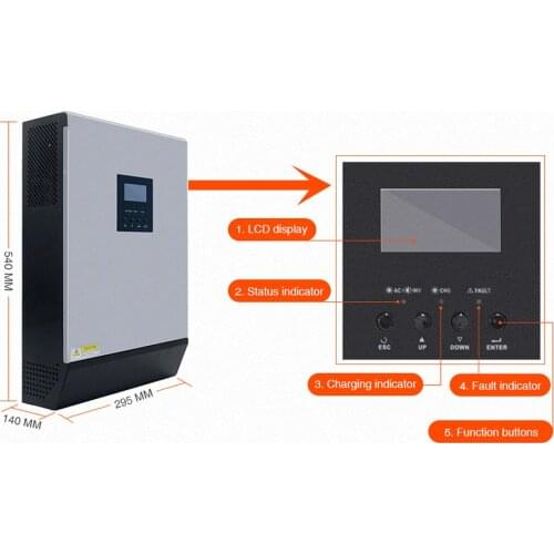 PS5KVA Hybrid Solar 5000VA PV inverter 48VDC to 230VAC with 48V50A Solar Charger Controller & 60A AC Charger Parallel function