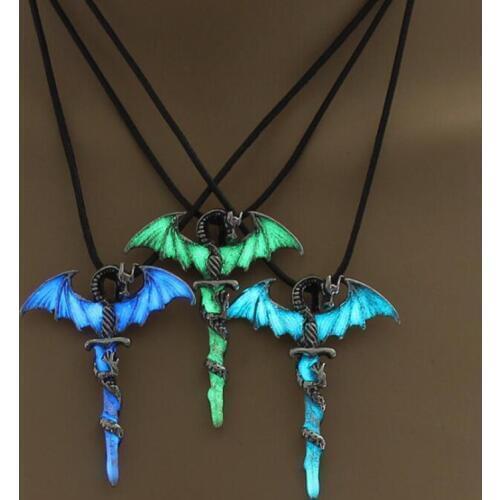Gothic Dragon Cross Punk Luminous Dragon Pendants & Necklaces Glow in the Dark Hallowmas Gift jewelry Necklace For Women Men