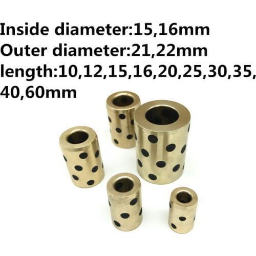 2pcs Inner diameter 15 16mm linear graphite copper set bearing copper bushing oil self-lubricating bearing JDB length 10-60mm