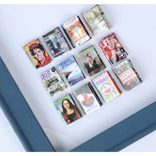 12pcs/set 1:12 Scale Dollhouse Miniature Comic Book Mini Magazine Pretend Play Doll House Furniture Decration Accessories Toy