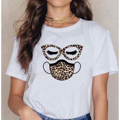 Fashion Leopard Face Mask Eyelash Print Women T Shirt Summer Short Sleeve Harajuku Tee Shirt Femme Casual T Shirt Women Tops