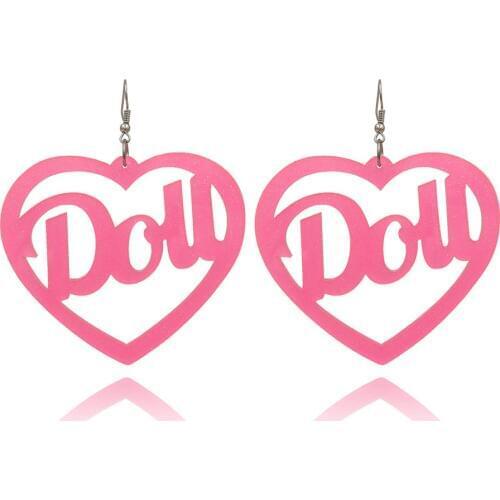 Fashion Heart-shaped Creative Doll Letter Fluorescent Earrings Hip-Hop Acrylic Earring for Women Nightclub Bar Jewelry
