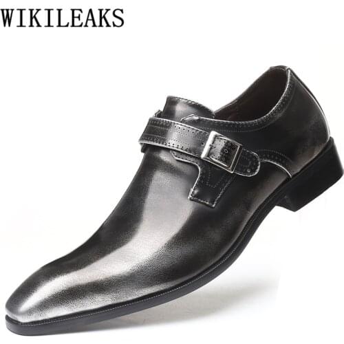 Fashion Pointed Toe Oxford Mens Dress Shoes Men Shoes Leather Office Shoes Men Monk Strap Chaussure Homme Mariage Soulier Homme