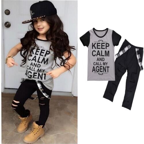 Fashion Girl Set 3Y-7Y USA Boutique Toddler Kids Girl Tops T-shirt Pants Leggings Outfits Set Clothes