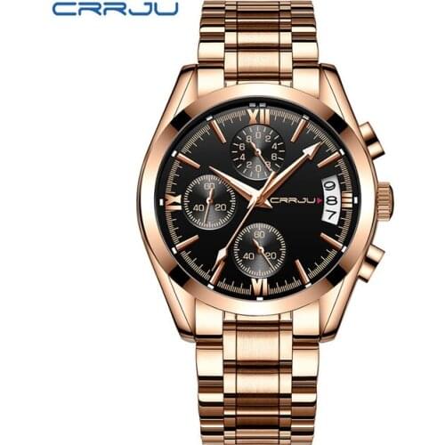 Luxury Business CRRJU 2217 Men Stainless Steel Watch Chronograph Casual Sports Quartz Man Watch Male Clock Wristwatches