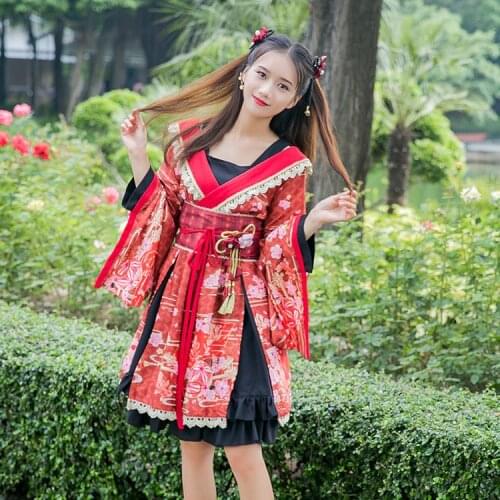 2020 New Gorgerous Set Japanese Kimono Style Dress Lolita OP Dress Cute Yukata Sleeve and Lace shirts