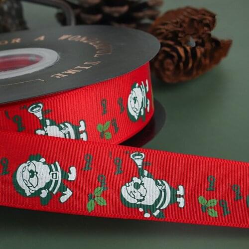 25mm 50yards Christmas Ribbon Santa Claus& Gloves for Bow Pin Hair Accessory Flower Gift Box Wrapping Crafts Packing DIY
