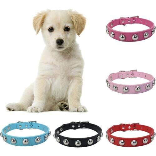 Pet Dog Collar Faux Leather Adjustable Safety Buckle Soft Kitten Neck Strap