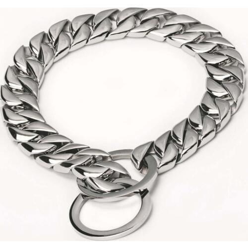 Tiasri Dog Collar Designer Thick Stainless Steel Training Dog Leash Slide Adjustable Length Chain Pet Supplies Choker 12-32inch