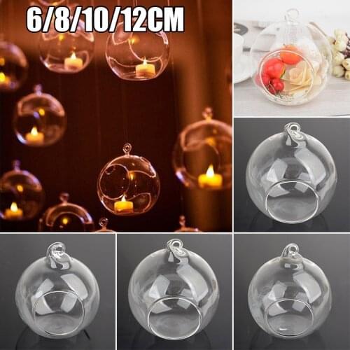 Clear Glass Round Hanging Candle Tea Light Holder Candlestick Home - 6CM