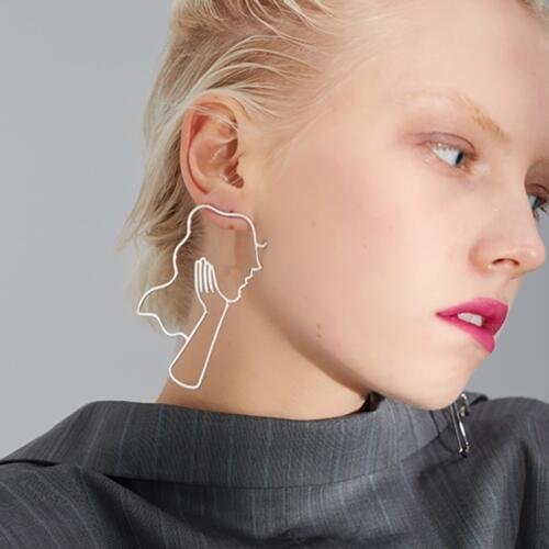 Gold Color Hollow Face Earrings Drop For Girls Metal Human Women Long Dangle Earrings Maxi Exaggerated Figure Abstract Bijoux