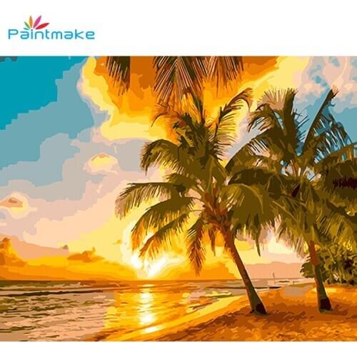 Paintmake The setting sun DIY Paint By Numbers Sea Oil Painting On Canvas For Home Decor Art Picture Hand-painted Kids