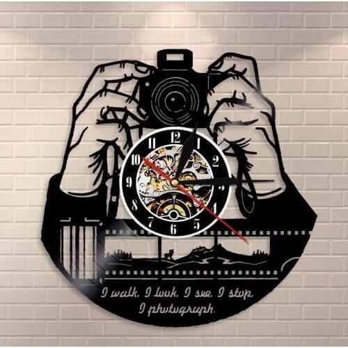 Hands On Camera Photographers Vinyl Record Wall Clock Photo Camera Wall Clock Photography Studio Logo Cameraman Shutterbugs Gift