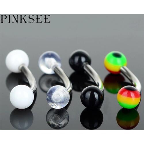PINKSEE 5Pcs Stainless Steel Acrylic White Black Colorful Ball Bending Bar Lip Ear Stud Navel Body Piercing Women Jewelry