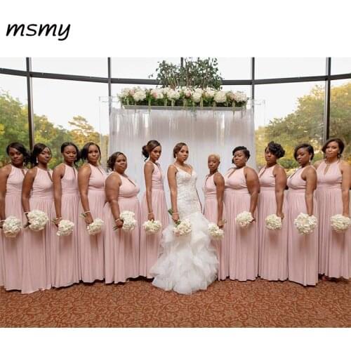 Chiffon Bridesmaids Dresses Pink For Western Weddings A Line Jewel Neck Sleeveless Pleats Long Maid of Honor Gowns