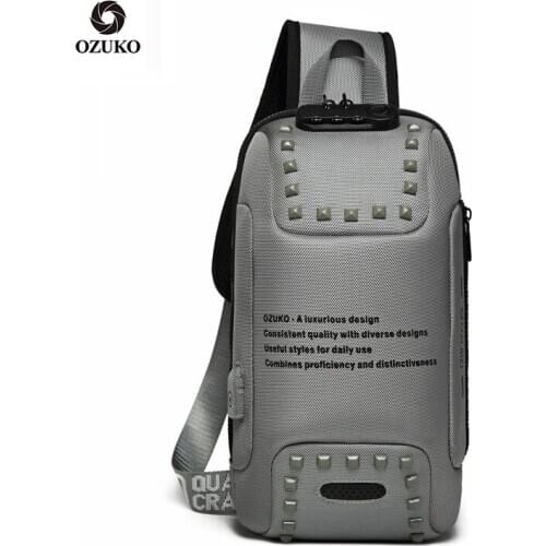 OZUKO Crossbody Bags For Men Messenger Bag USB Charging Sling Bag Chest Bag Multi Function Handbag For Man 2020