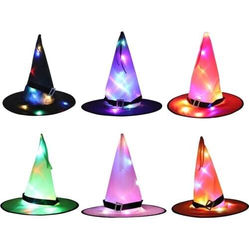 Halloween Glowing Witch Hats Wizard Top Hat Party Cap Cosplay Fancy Dress Masquerade Birthday Party Halloween Dress Decor