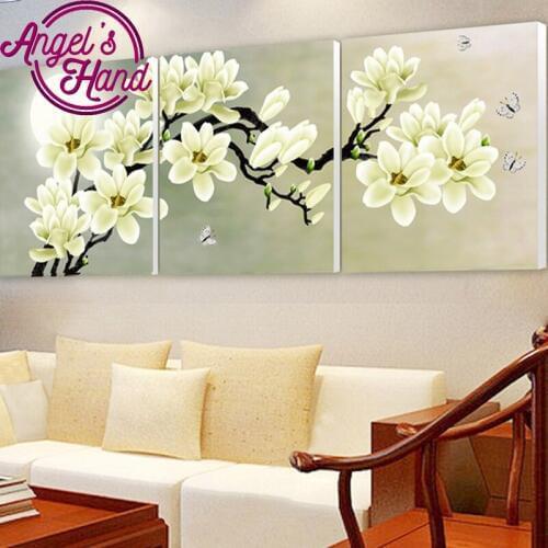 Triptych diy Diamond Embroidery Drill diamond Painting Wall Art orchids Decoration pictures on the wall sitting room 3pcs Crafts