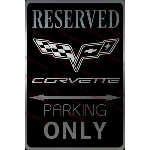 Reserved Corvette Sign Garage Sign Car Parking Only Vintage Metal Tin Signs Rustic Pin Up Poster Plaque Pub Wall Decor