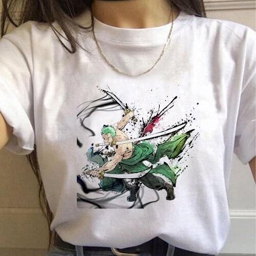 New One PieceT Shirts Zoro Anime Manga Print Women Kawaii Cartoon Teens Short Sleeve T-shirt Casual Clothes Aesthetic Femme Tees