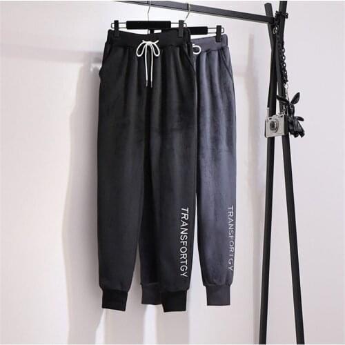 2020 Oversize Plush Thick Casual Sports Pants Women Autumn Winter Lamb Wool Warm Harem Pants Plus size XXL-6XL Trousers KW173