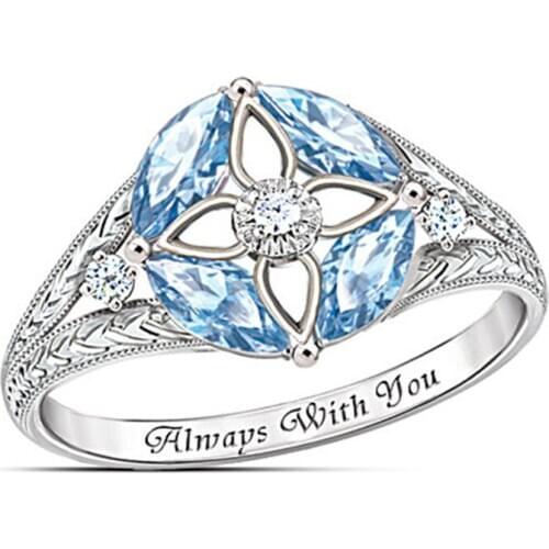 2019 New Trendy Blue Zircon Shiny Star Shaped Women Rings Micro Paved Jewelry Rings For Women Luxury Wedding Jewelry Accessories