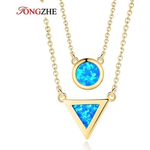 TONGZHE Charm Pure 925 Sterling Silver Necklace Round Blue Opal Africa Map Pendant Necklace Women Indian Jewelry Collier