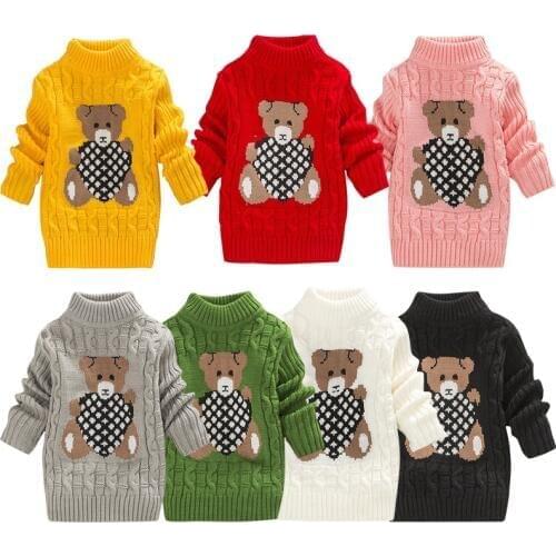2018 Winter Boys Girls Sweaters Pullover Children Clothes Baby Girl Candy Color Cartoon Bear Knitted Warm Sweater Kids Outerwear