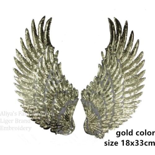 1 pair gold silver 33 x18cm Sequin wing sparkling sew on patches shine biker vest embroidered Badge Jacket Motorcycle applique