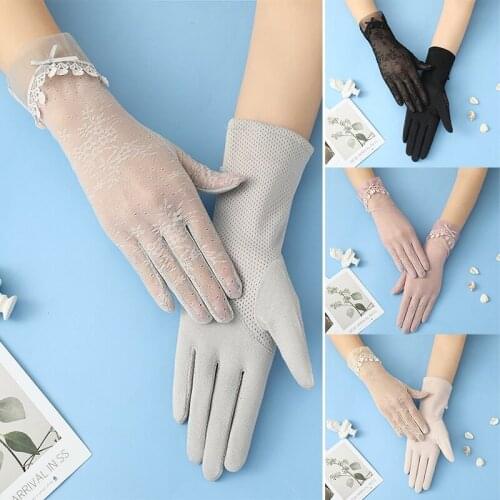 1Pair Slip Resistent Mitten Touch Screen Anti UV Lace Sun Protection Gloves Outdoor Women Breathable Driving