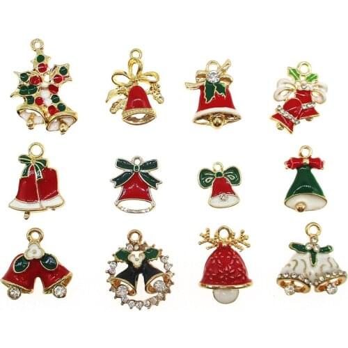 10pcs Christmas series of Christmas bells Charms Pendants Enamel Bracelet Party Decoration Tree Hanging DIY Jewelry XL653