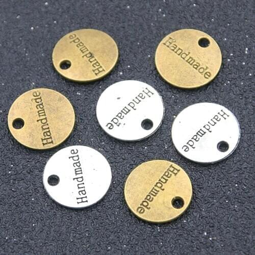 15pcs 15mm Circular Lettering C harm Two Color Handmade Pendant Jewelry Amulet Metallic Alloy DIY Necklace Logo Found