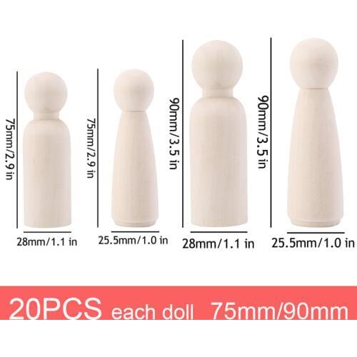 20pc 75mm-90mm Wooden Doll Handmade Wooden Blank Peg Dolls Girl Boy DIY Unfinished Big Doll Maple Rodent Matryoshka Kids Gifts