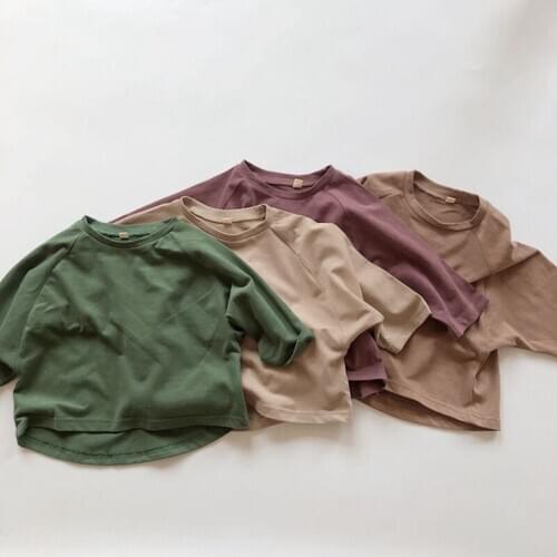 2020 Spring Baby Boys Girls Pure Color Children T-shirt Childrens T-shirt Autumn Baby Boys Girls Long Sleeve T-shirt 1-6 Yrs