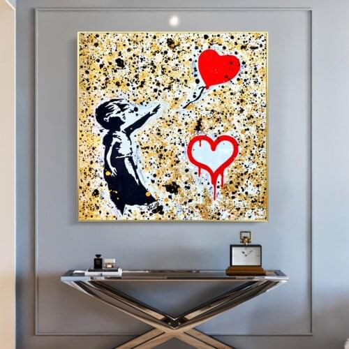 Girl Holding A Balloon Abstract Canvas Painting Graffiti Street Wall Art Prints Picture Banksy Art Poster for Kids Room Decor