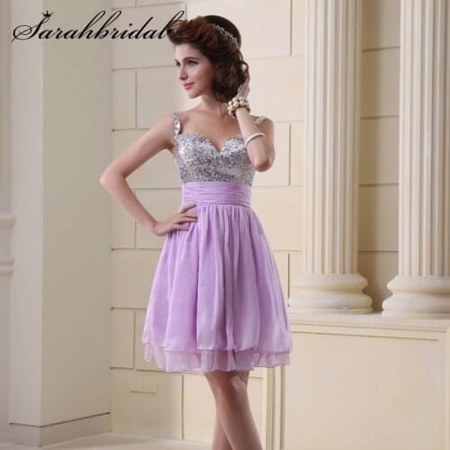 Sparkle Graduation Gowns A Line V Neck Empire Spaghetti Strap Vestidos Cortos Mini Sequins Backless Homecoming Dresses SD016
